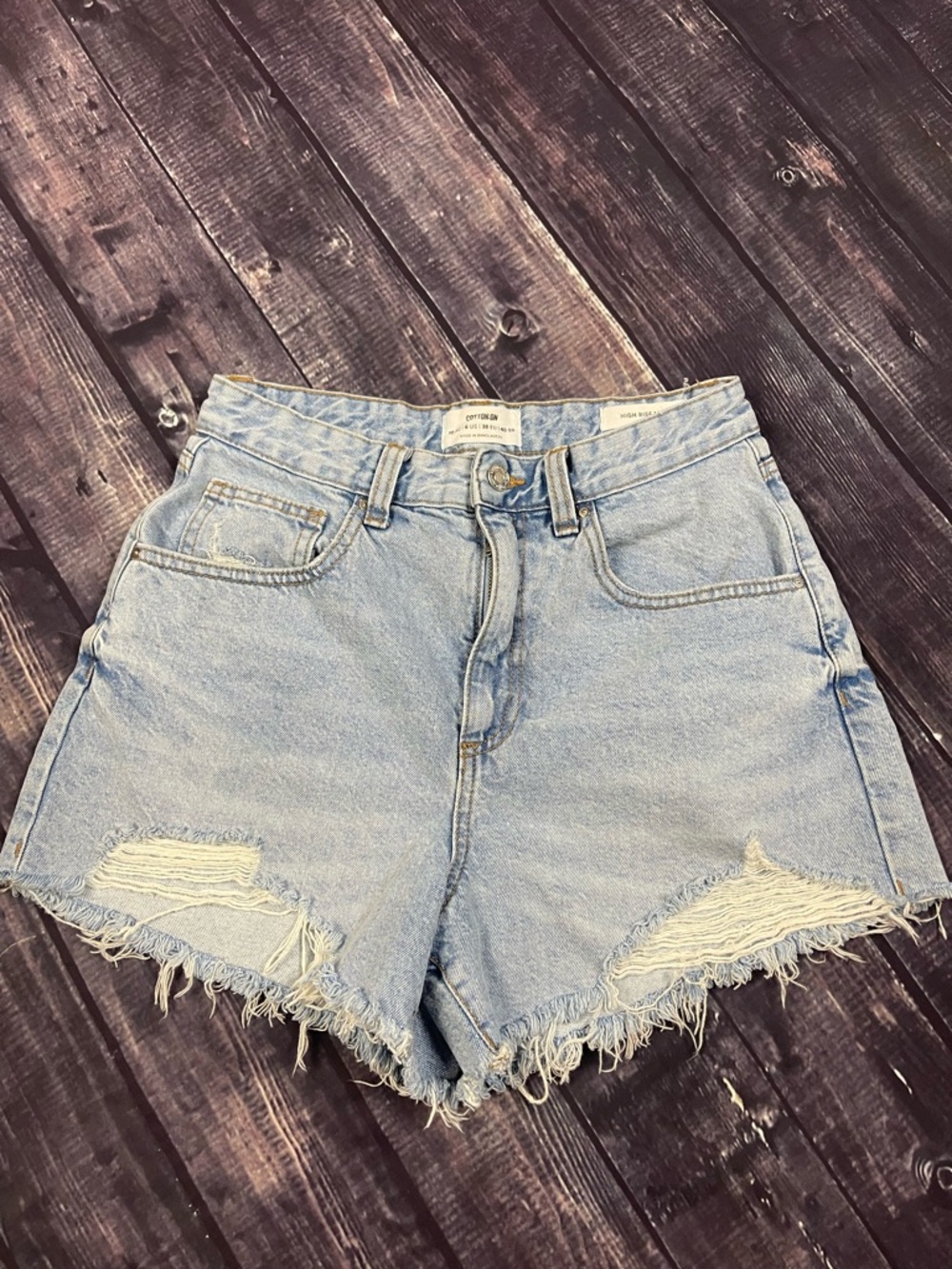 Cotton On Light Blue Distressed High-Rise Denim Shorts